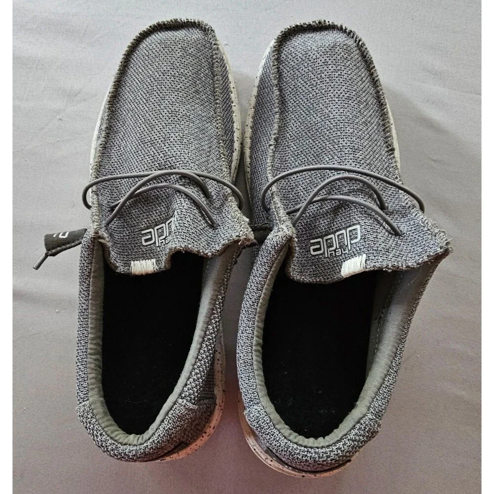 Hey Dude Wally Sox White Slate Men’s Size 11 Grey Knit Slip On Casual Loafers